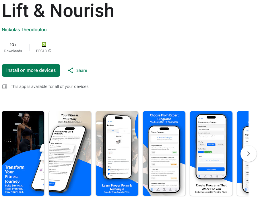 Lift & Nourish mobile app