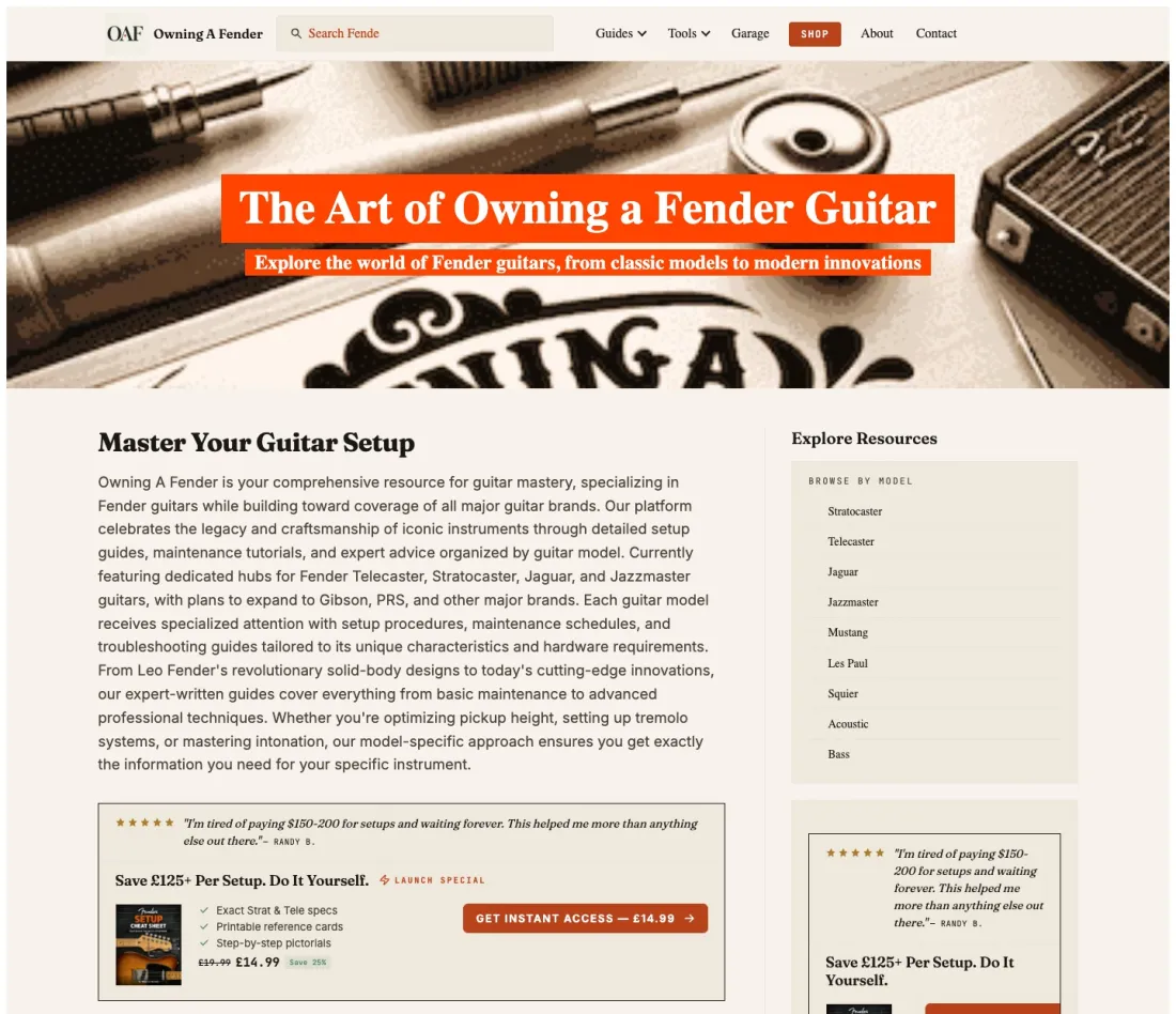 owningafender.com homepage