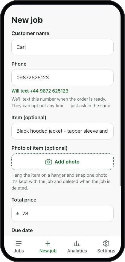 Typing a job ticket at the counter
