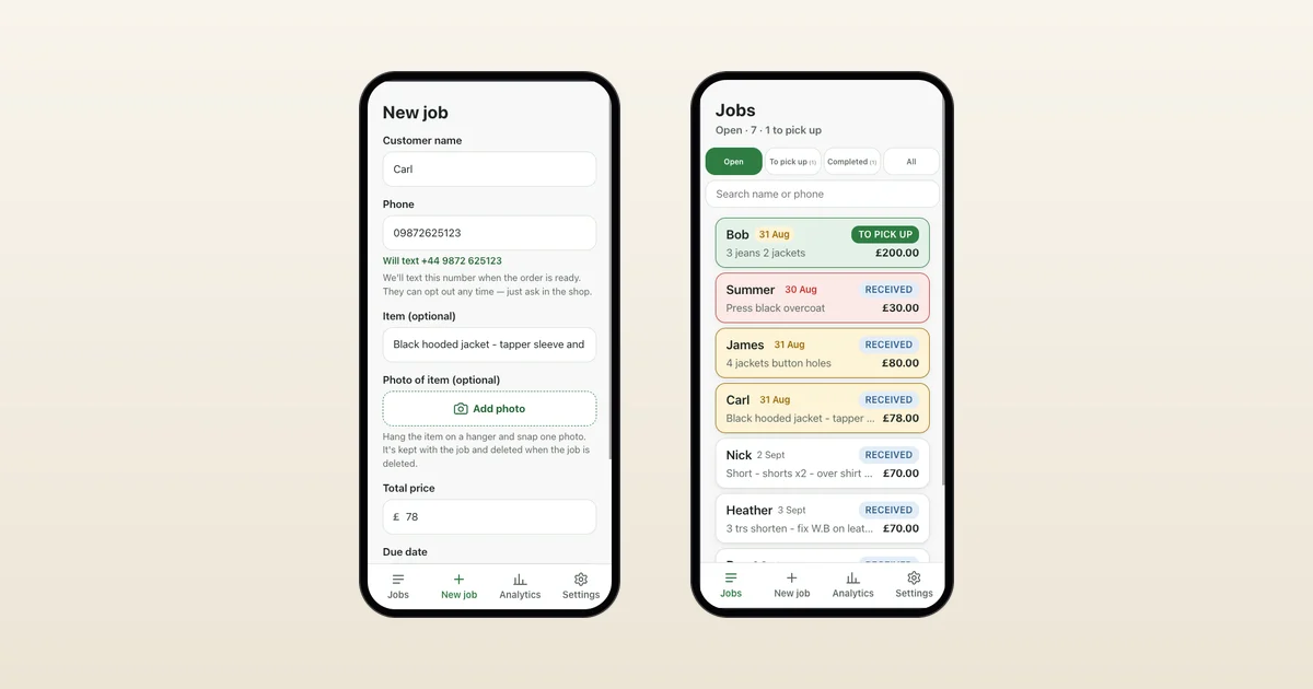 ItemsReady job tracker and ready-for-collection SMS